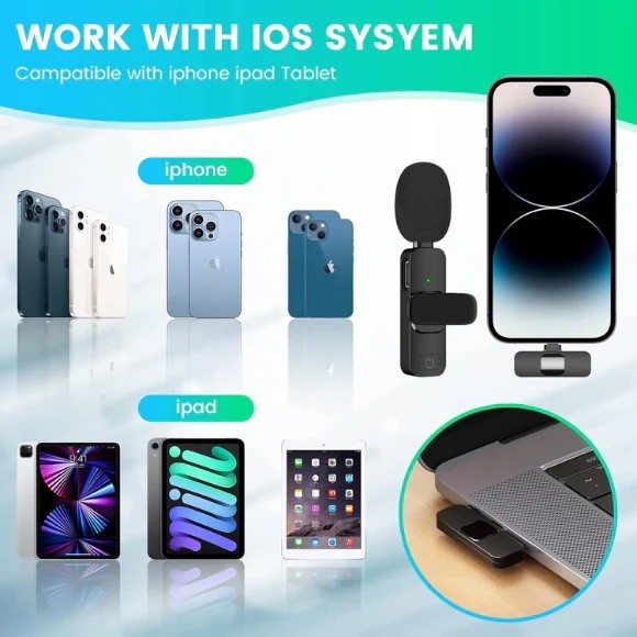 3 in 1 Wireless Mini Lavalier Microphone for iPhone iPad Camera Recording