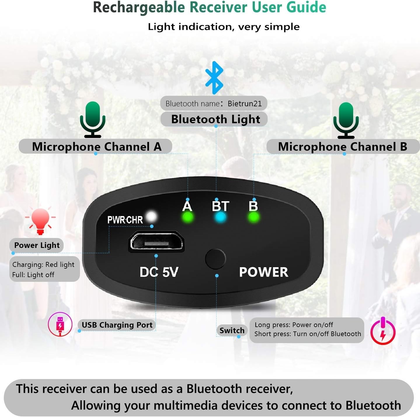 Wireless Microphone with Bluetooth, Professional UHF Dual Handheld Dynamic Me…
