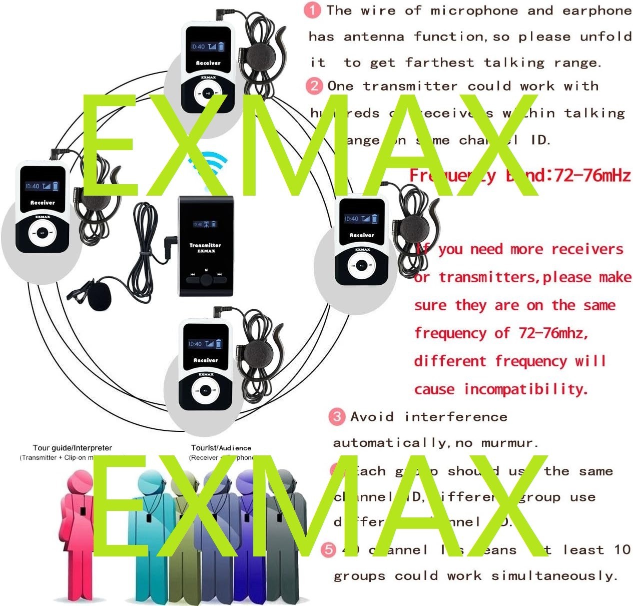 EXMAX EX100 Wireless Tour Guide System for Teaching Silent Travel Interpretation
