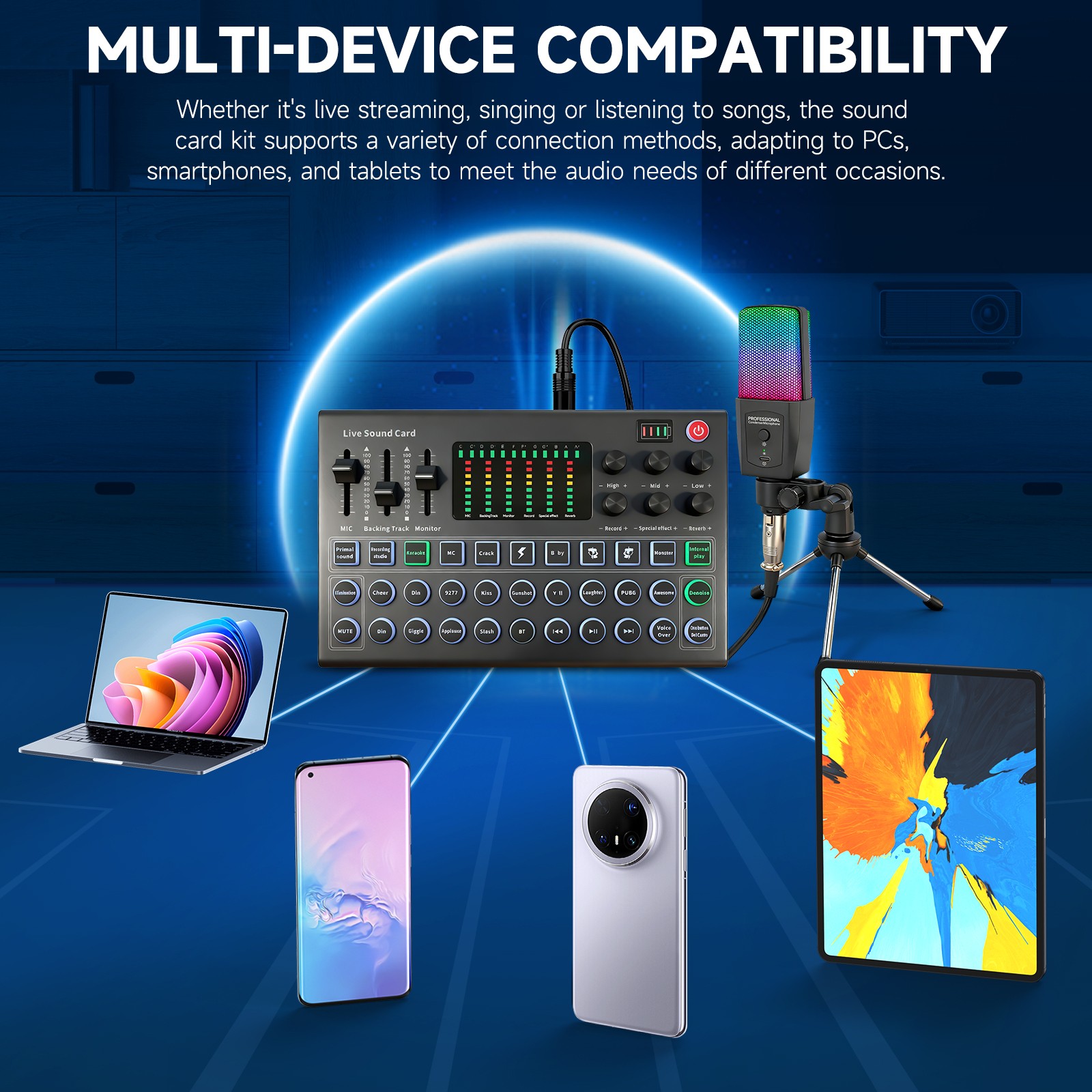 Complete Home Studio Recording Kit for Music Podcast Mixer Condenser Microphone
