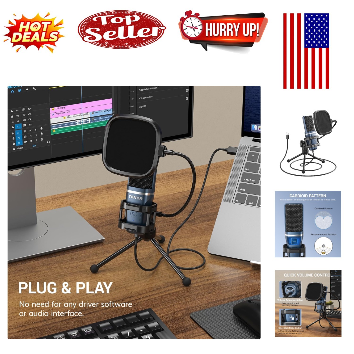 TC-777 USB Podcast Microphone: Crisp Sound for Streaming & Recording
