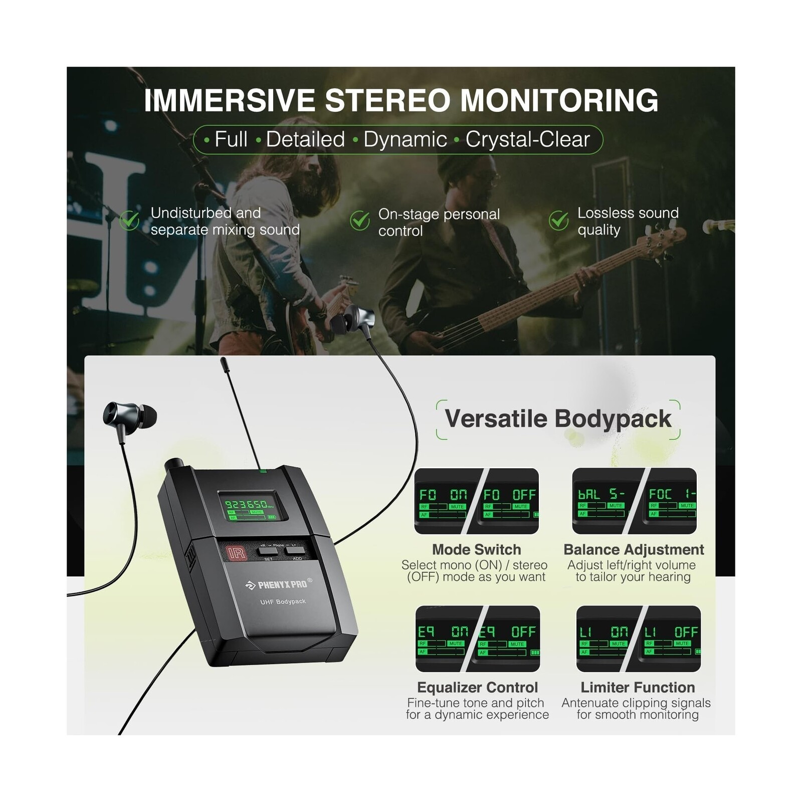 Phenyx Pro UHF Stereo Wireless in Ear Monitor System, Wireless IEM, 900MHz Ba…