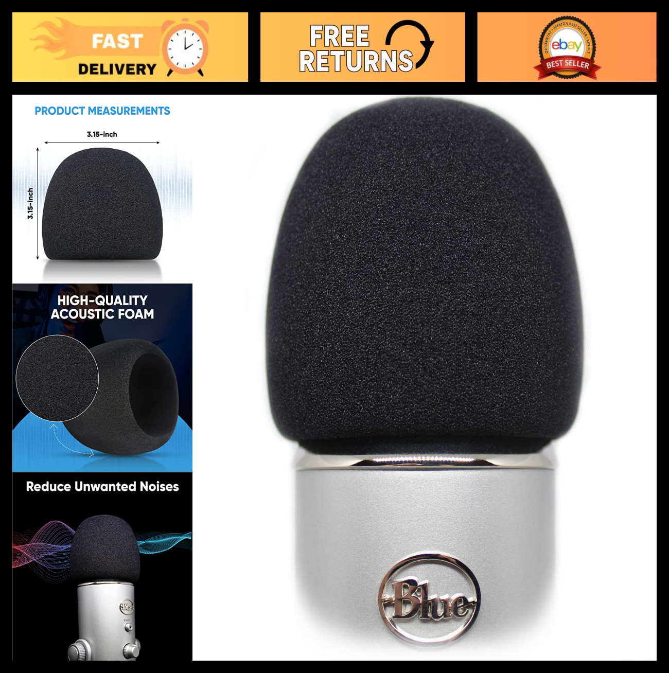 Foam Windscreen for Microphone – Pop Filter Cover, Quality Sponge, Reduces Noise