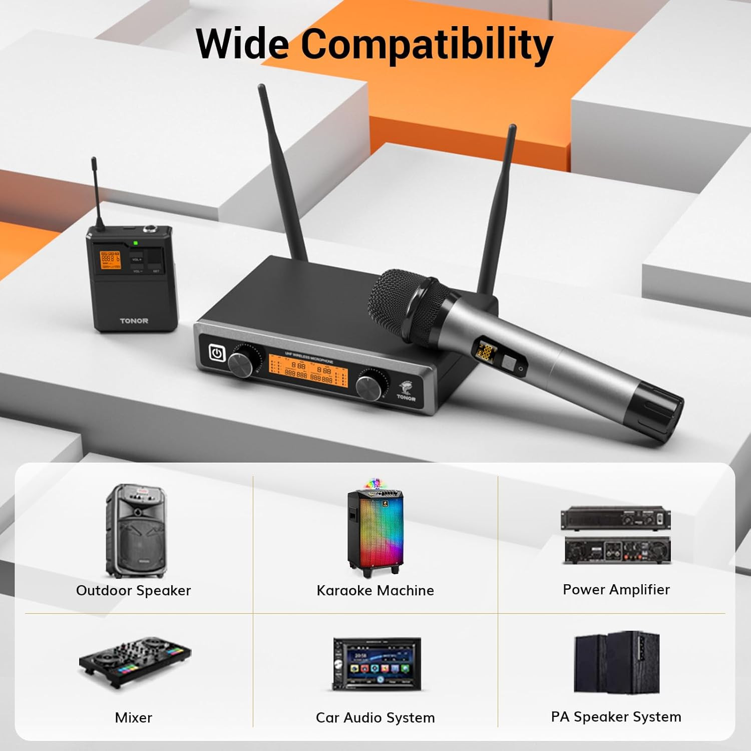 Wireless Microphones System with Metal UHF Headset/Lapel/Lavalier/Handheldmics,