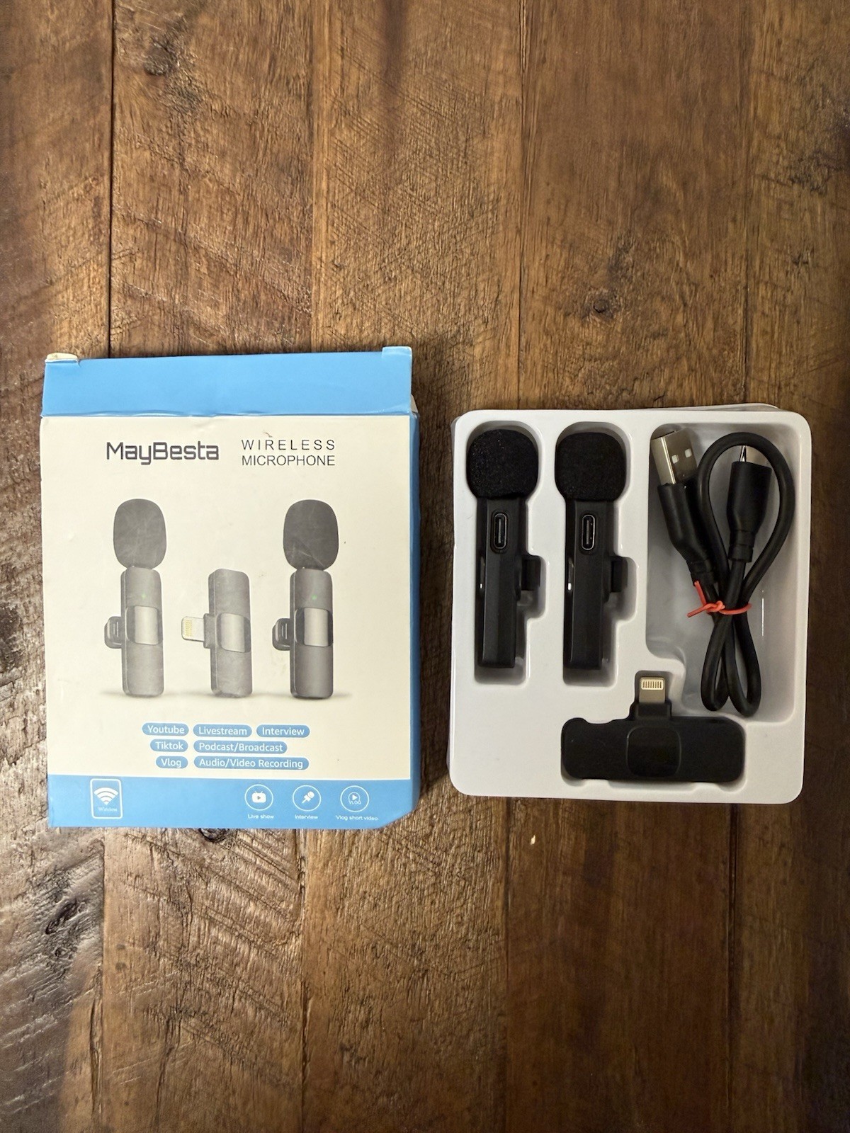 MayBesta WIRELESS MICROPHONE For Lightning Port Only- 2 Microphones With Clips