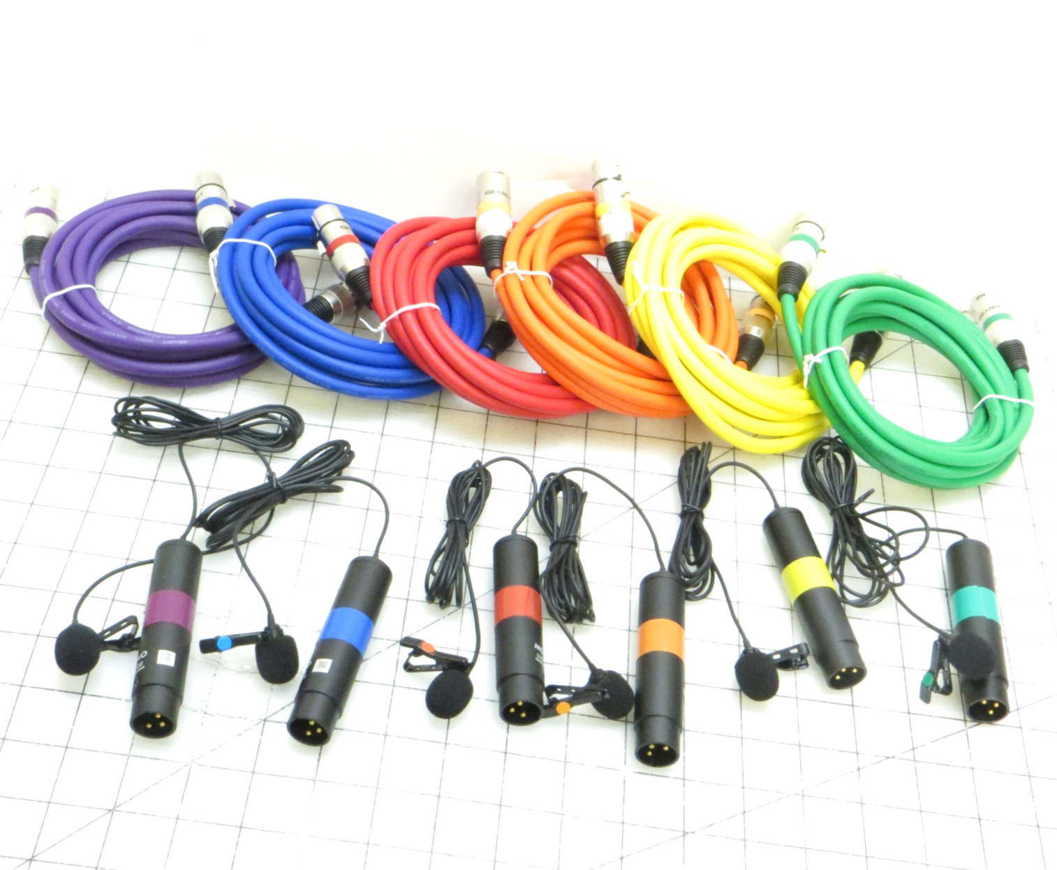 Set of 6 Movo LV4-O2 Omindirectional XLR Lavalier Clip Microphones & XLR Cables