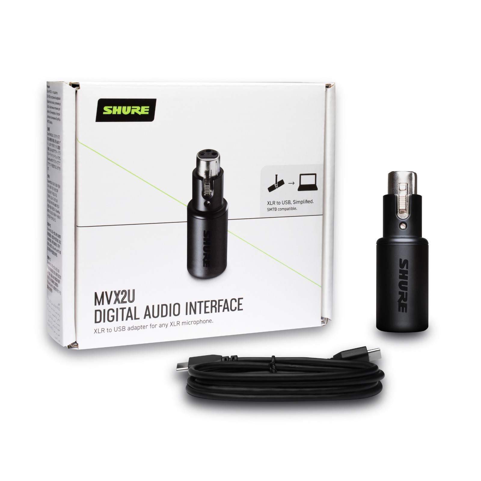 Shure MVX2U Digital Audio Interface XLR-to-USB with +60dB Gain & Phantom Power