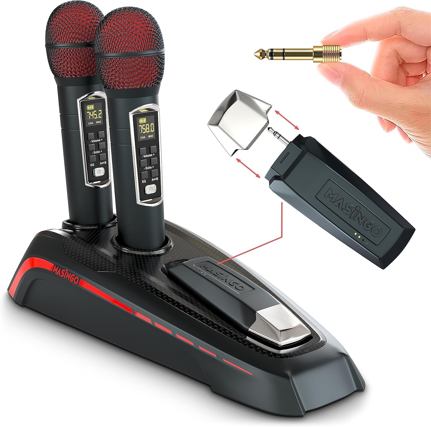 MASINGO A12 Fortissimo UHF Wireless Karaoke Microphones with Bluetooth Receiver