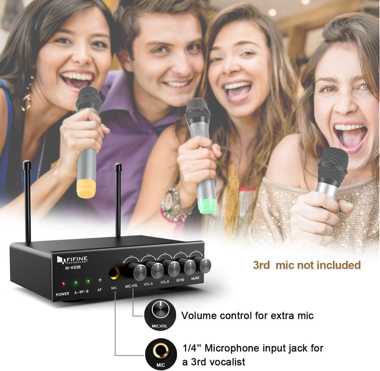 UHF Dual Channel Wireless Handheld Microphone, Easy-To-Use Karaoke Wireless Micr