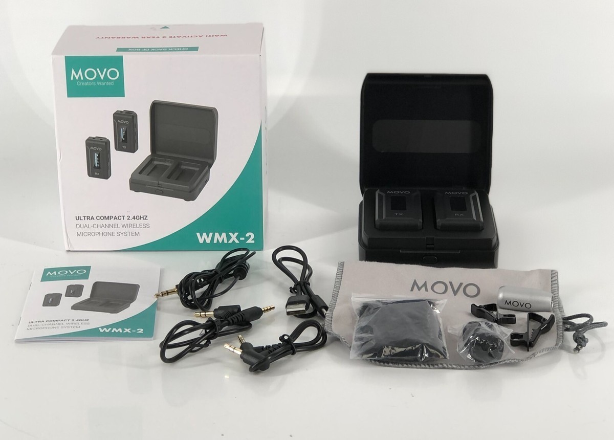 Movo WMX-2 Wireless Lavalier Microphone System DSLR Vlogging Charging Case NEW