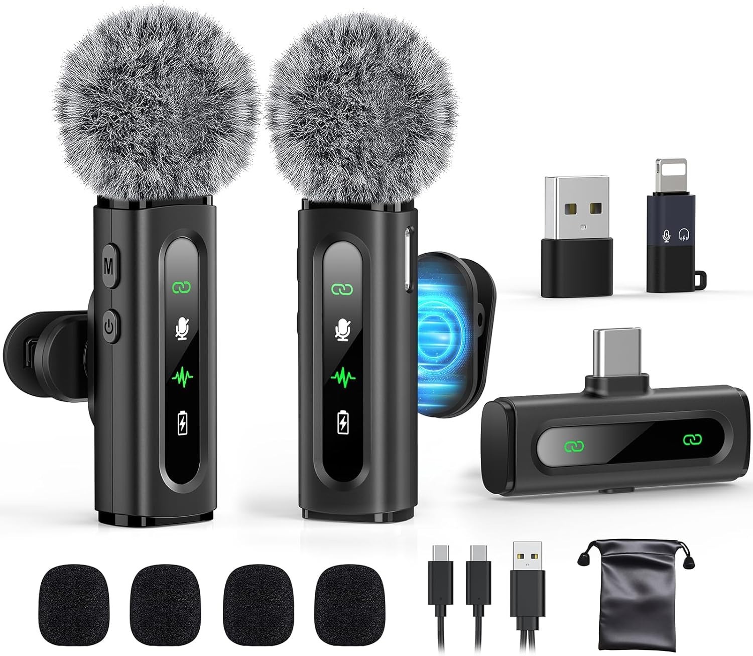 USB C Lavalier Microphone Wireless Mini Mic for Type-C Android Phone/Tablet/PC V