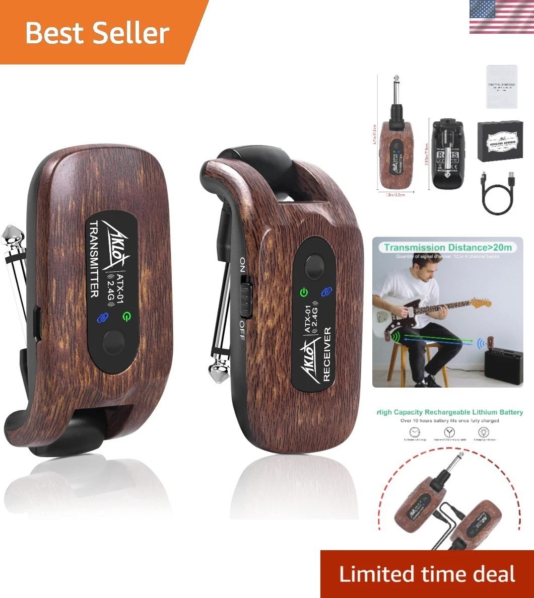Rechargeable Wireless Guitar System – Supports Multiple Devices, 10+ Hours Play