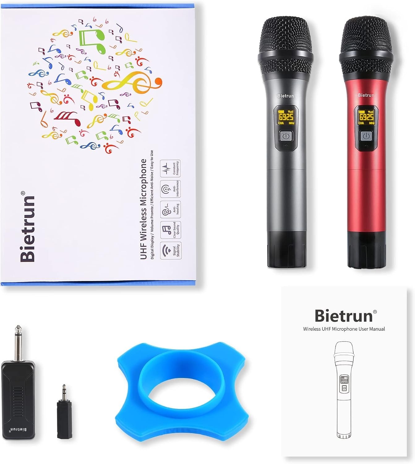 UHF Wireless Microphone with 1/4” Plug Rechargeable Receiver, 160 Feet, Prof…