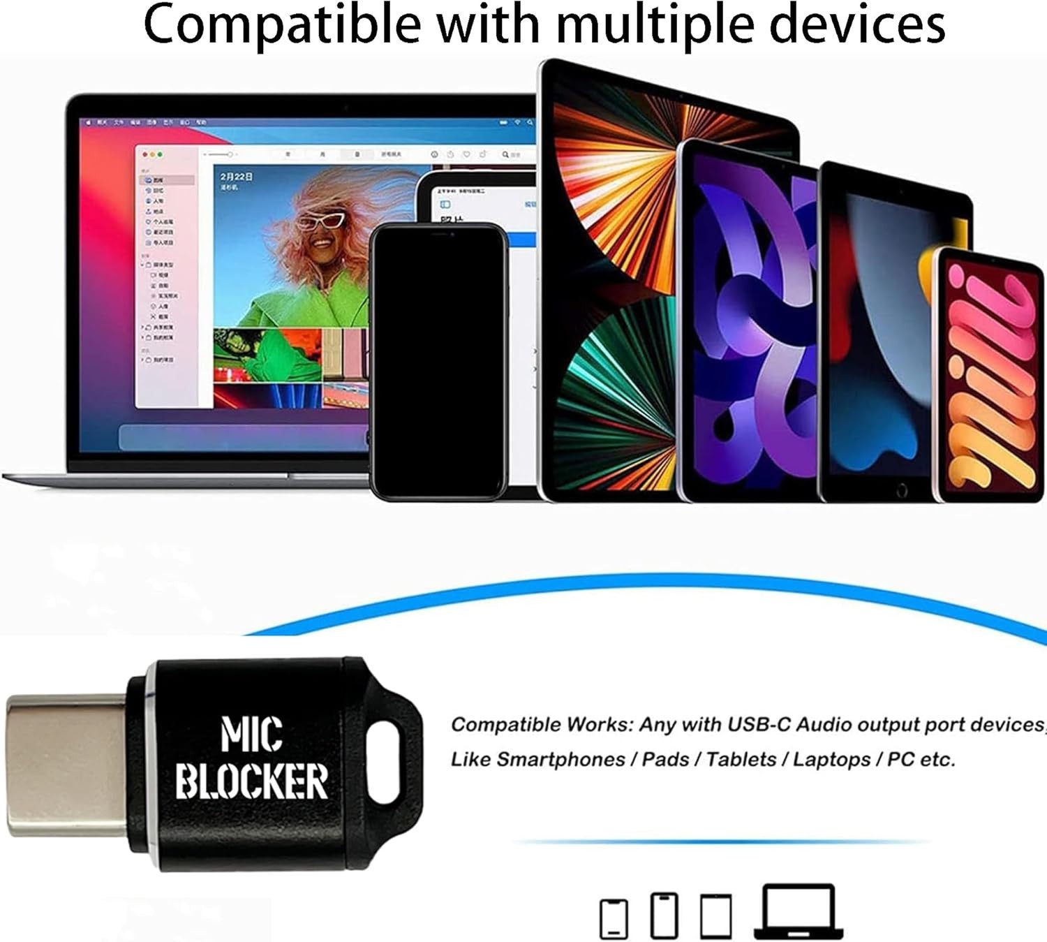 Compact Type-C Microphone Blocker Adapter for Meetings & Screen Recording 2 Pack