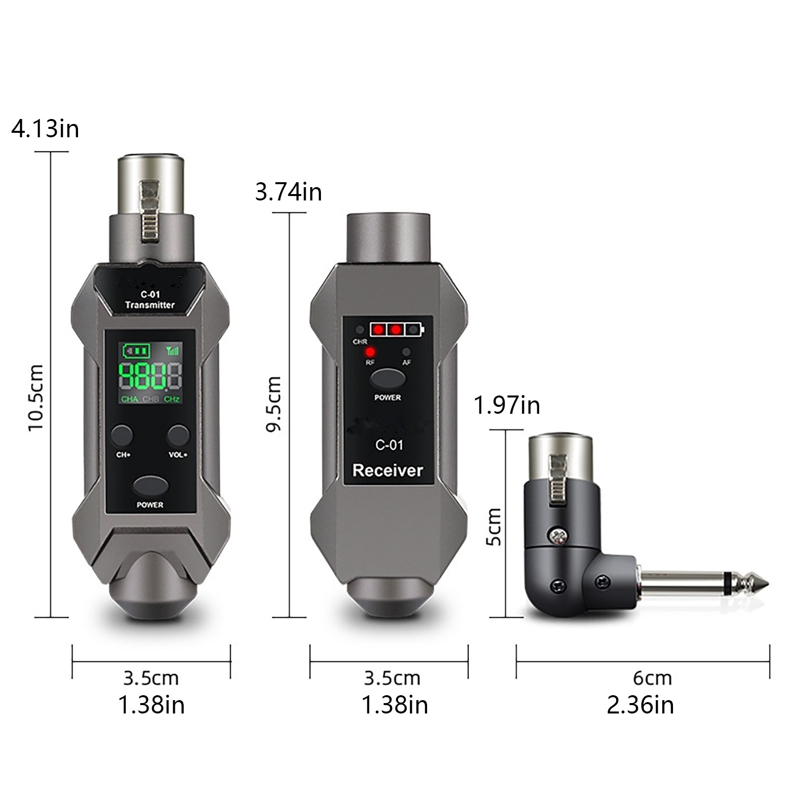 Rechargeable Plug-on Microphone Wireless System XLR Transmitter+Receiver+Adapter
