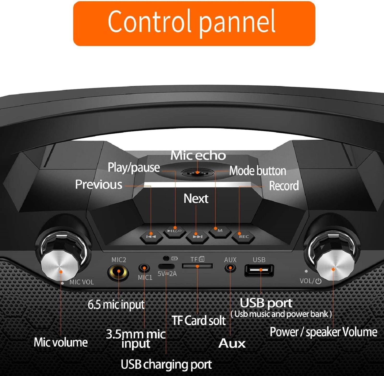 Hotec Wireless Bluetooth Portable PA Speaker System, Powerful Two mics