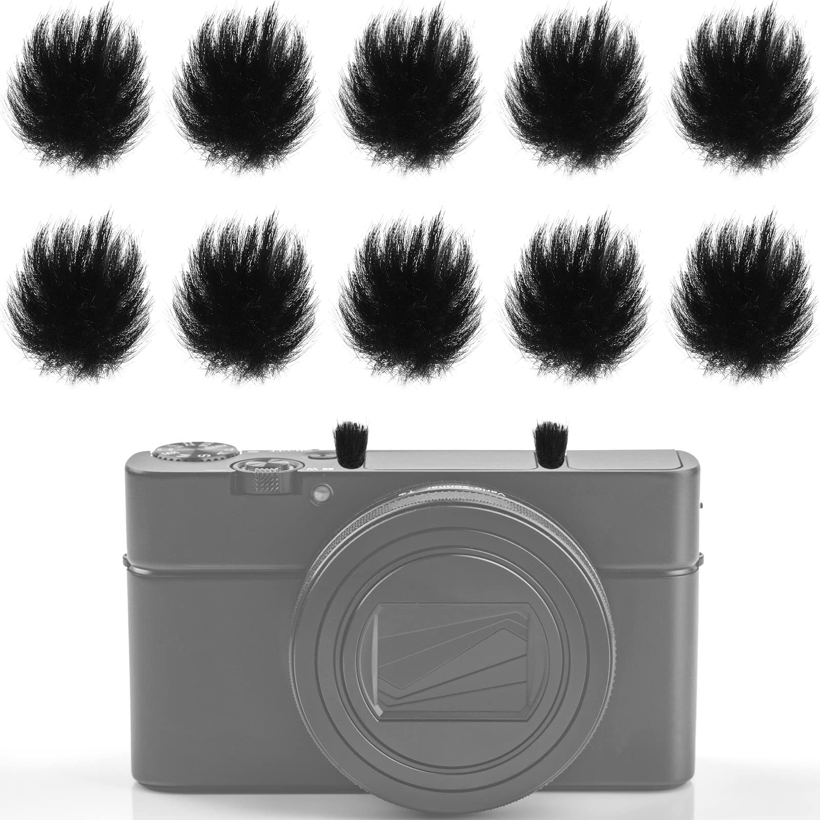 Nezyo 10 Pcs Camera Mic Windscreen Wind Muff Built in 0.24 x inch, Black