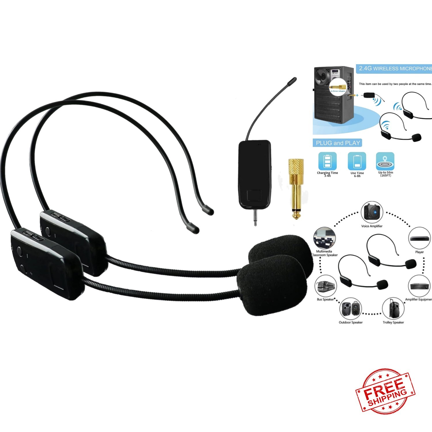 Dual Wireless Headset Microphones – Perfect for Teachers and Fitness Instructors