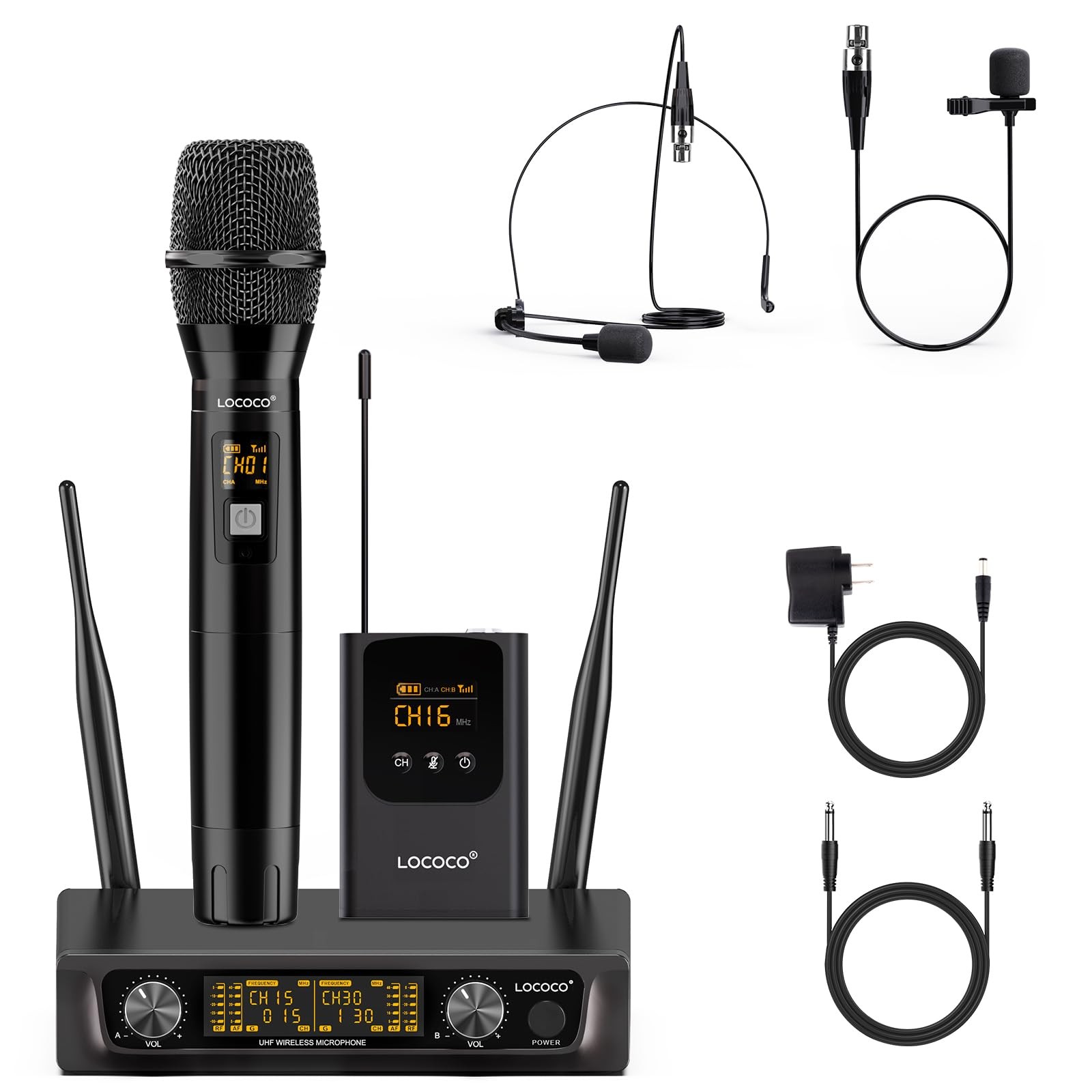 UHF Wireless Microphone System Set: Metal Cordless Handheld/Headset/Lavalier …
