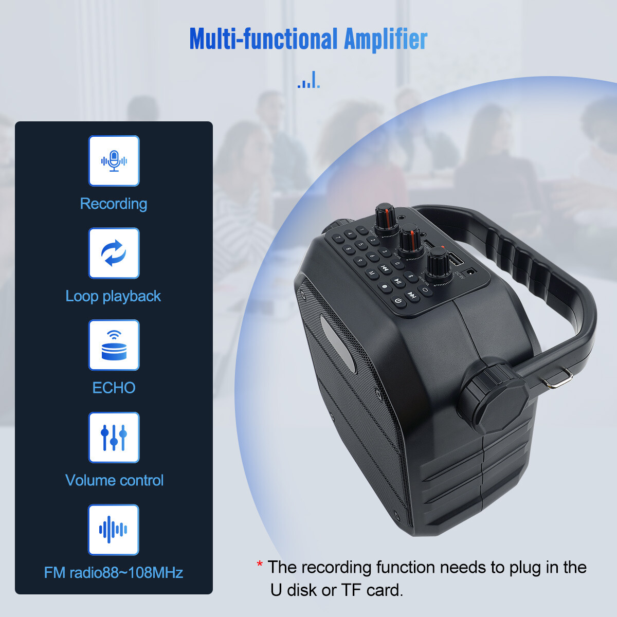 TC102 Portable Voice Amplifier,Wireless Bluetooth Microphone System Rechargeable