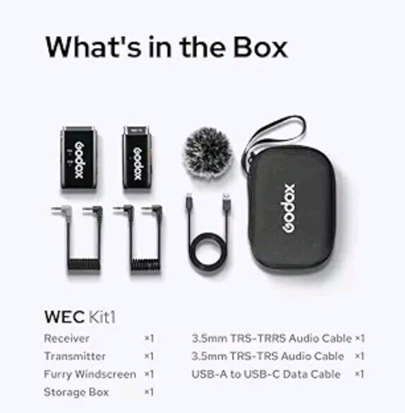 GODOX WEC Kit1 2.4GHz Wireless Microphone with Noise Cancellation 656ft…