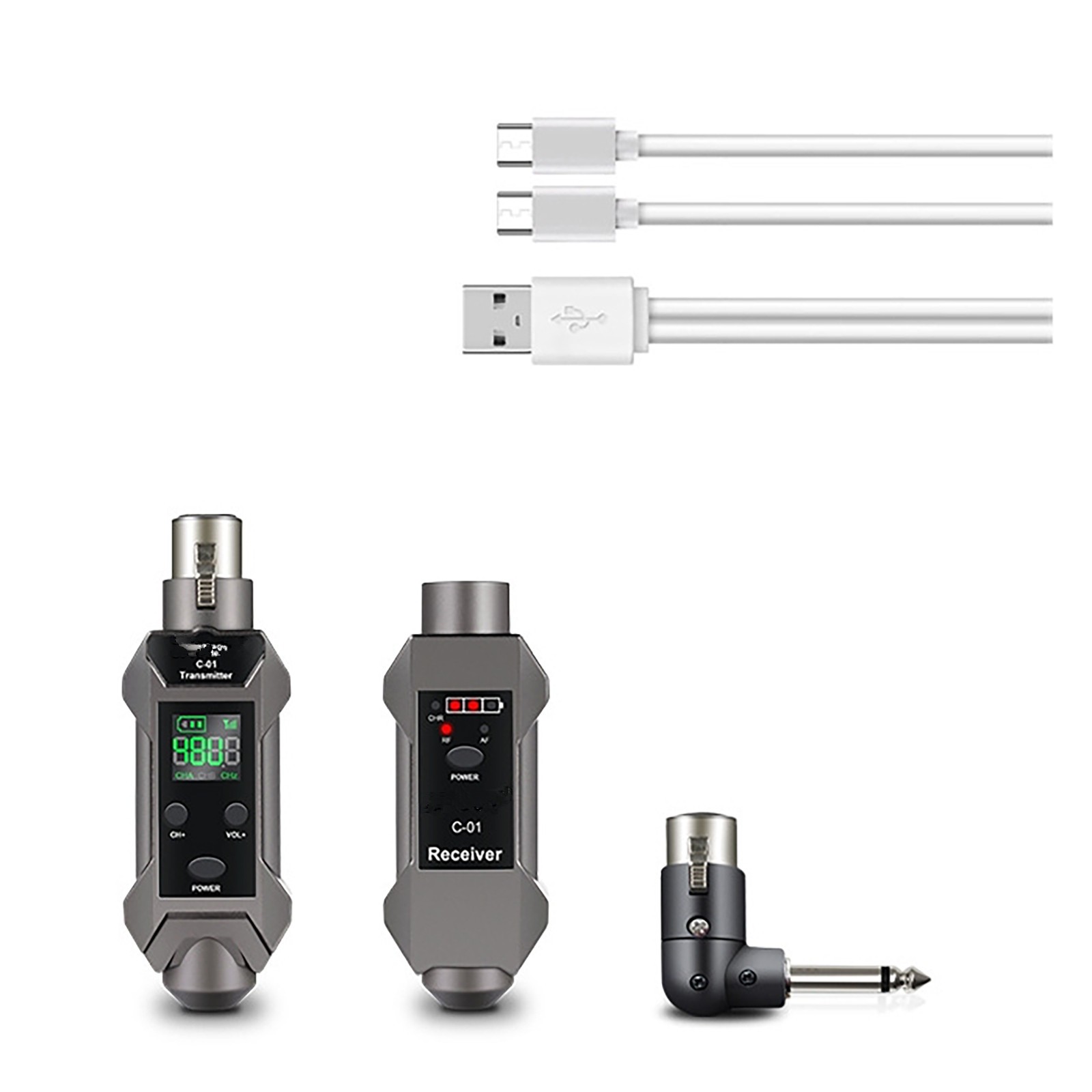 Rechargeable Plug-on Microphone Wireless System XLR Transmitter+Receiver+Adapter