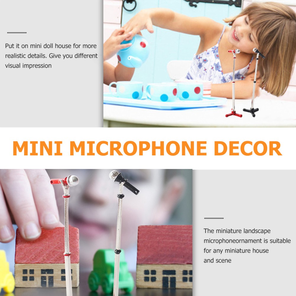 2 Sets Small Mini Microphone Model for Doll House Alloy
