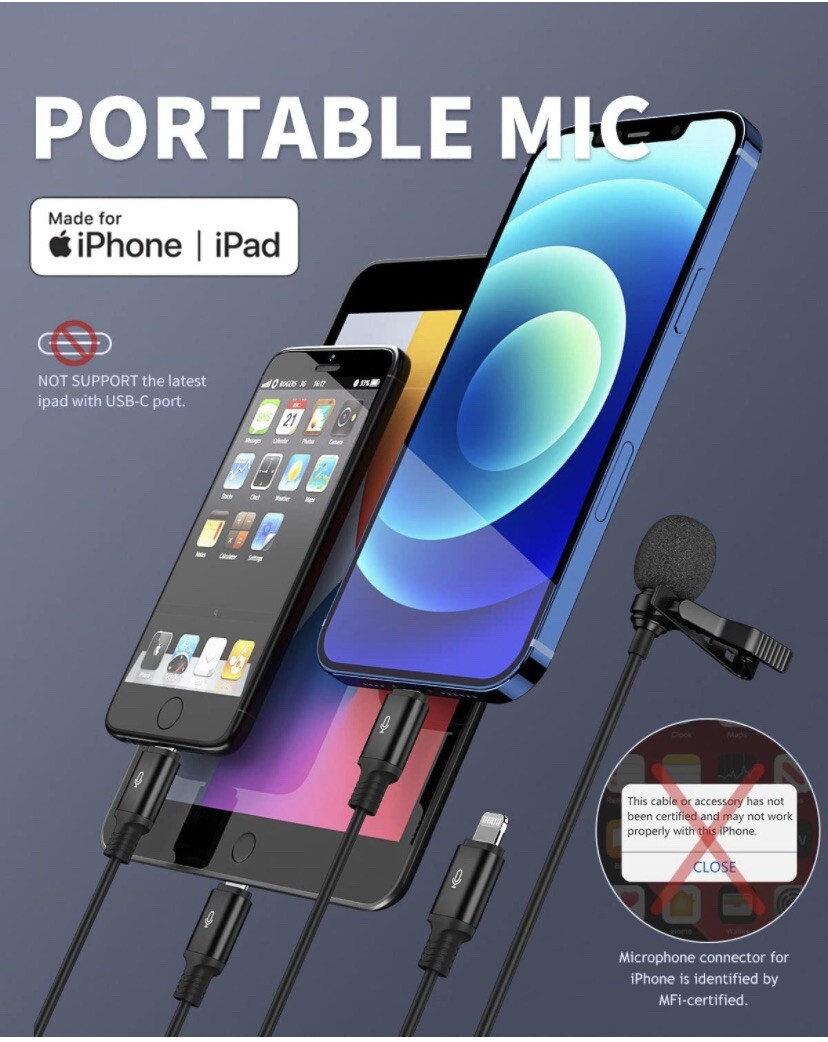 Omnidirectional Lightning Lavalier Lapel Clip-on Interview Microphone for iPhone
