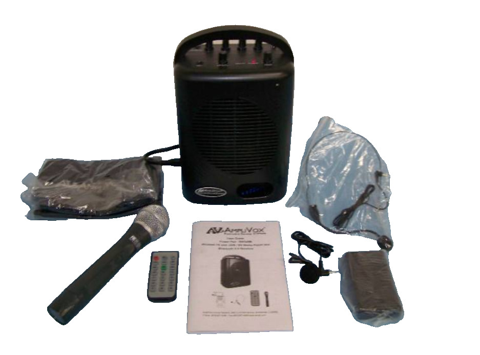 AmpliVox SW245B Compact Dual Wireless Microphone Bluetooth Audio PA Sound System