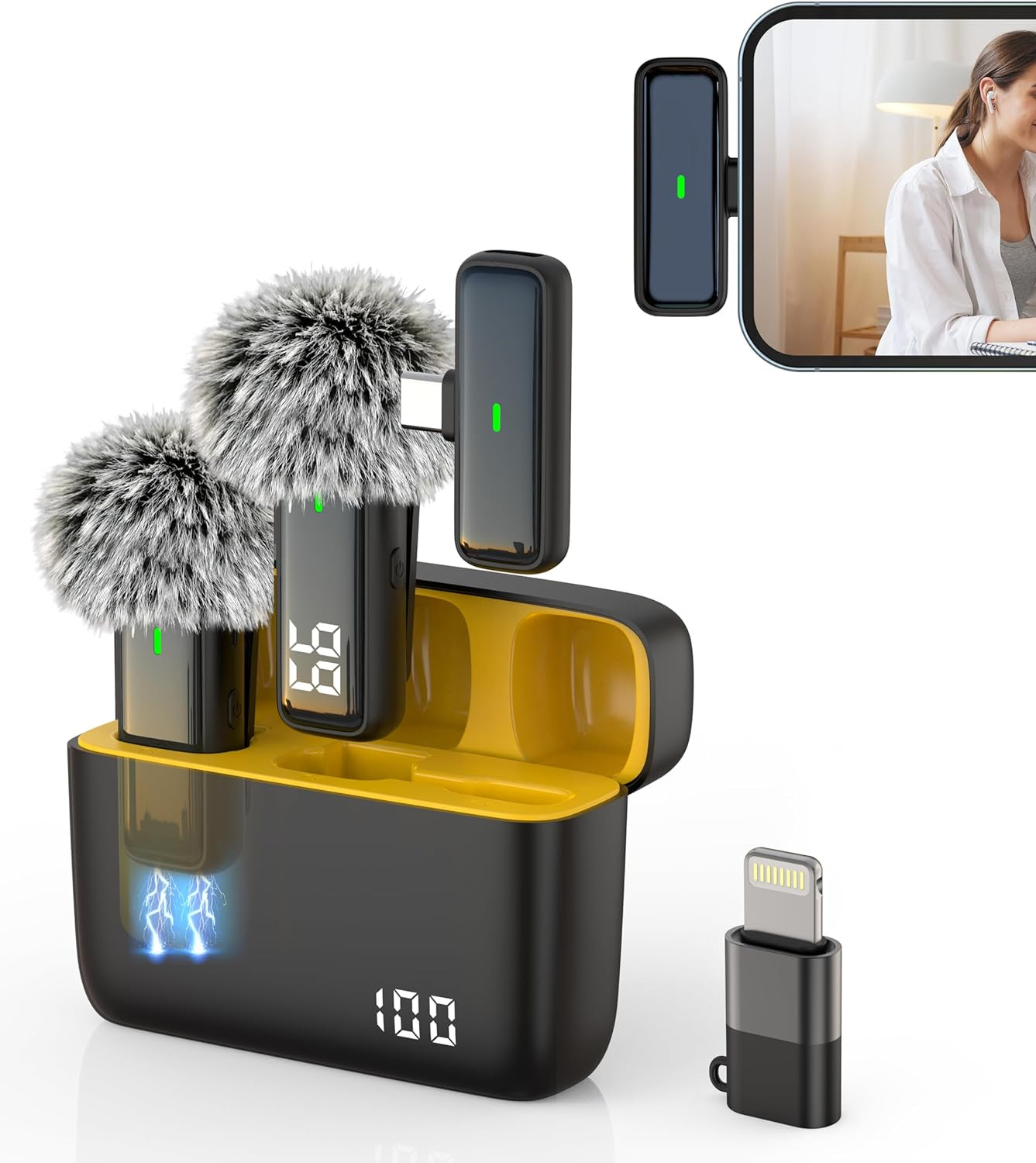 Microfono mini inalambrico para celular camara solapa con estuche de carga 2 mic