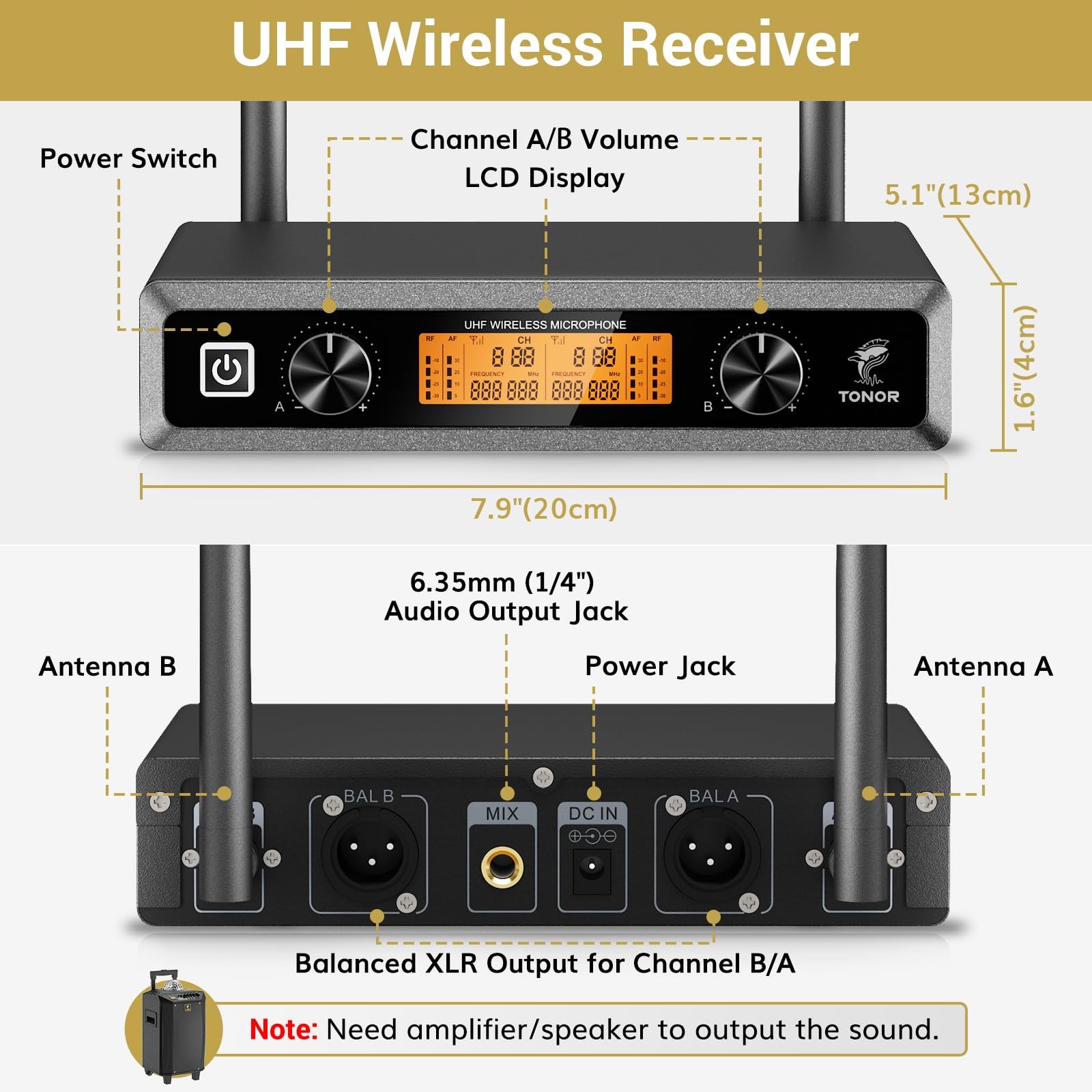 Wireless Microphones System, 2 * 15 Channel Metal Professional UHF Cordless D…