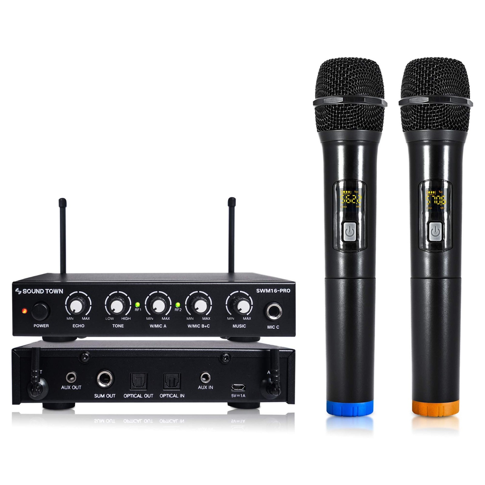 16-Channel Wireless Karaoke Mixer System with 2 Handheld Mics, AUX & Optical Inp