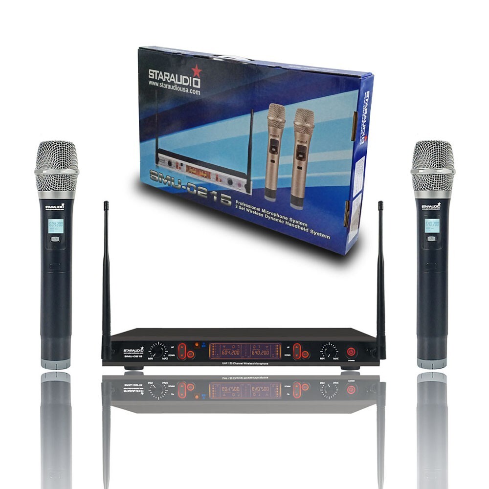 2CH UHF Handheld Wireless Microphone System Professional Studio Karaoke DJ Mic