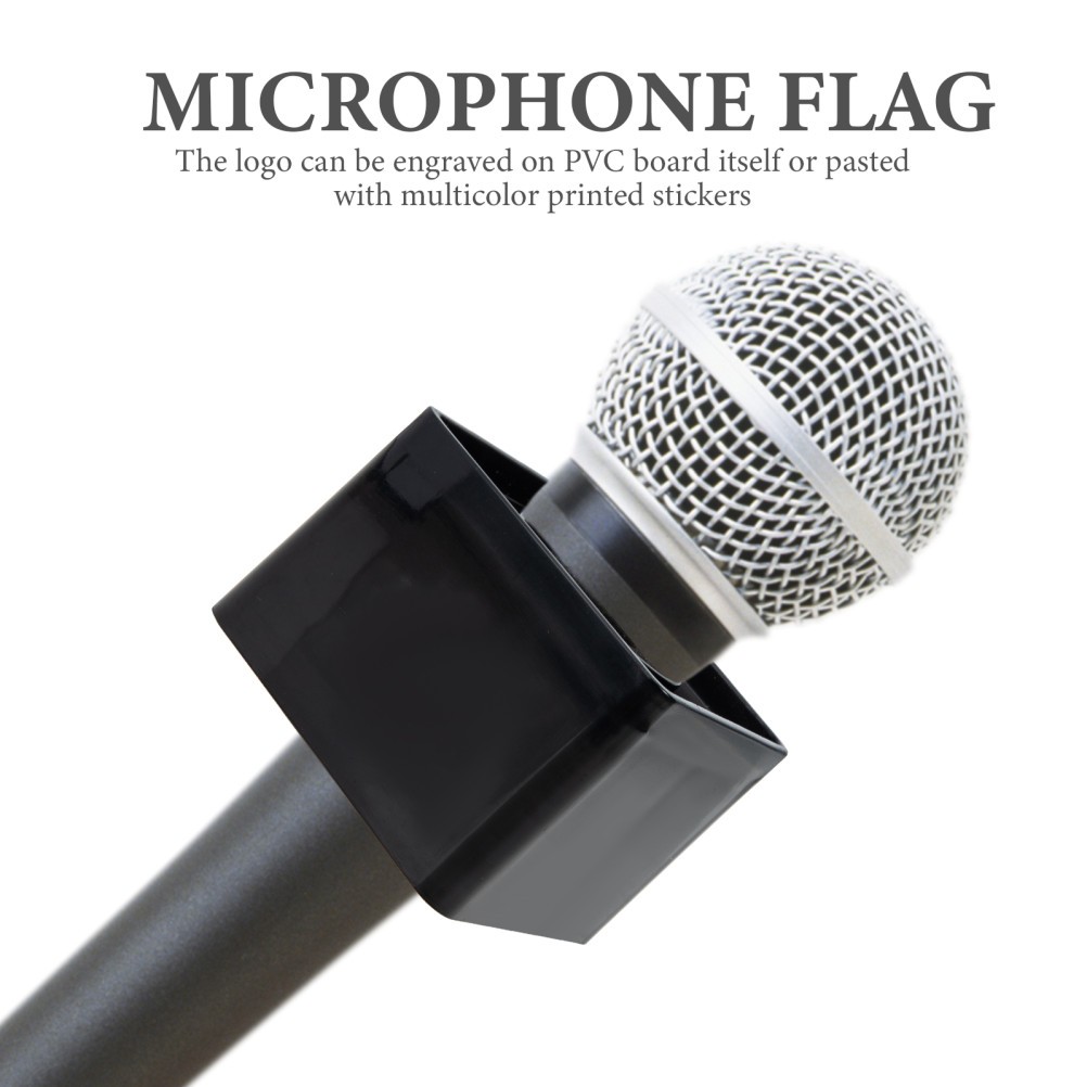 2Pcs Black ABS Cube Mic Logo Flags for Durable Microphone Station Use