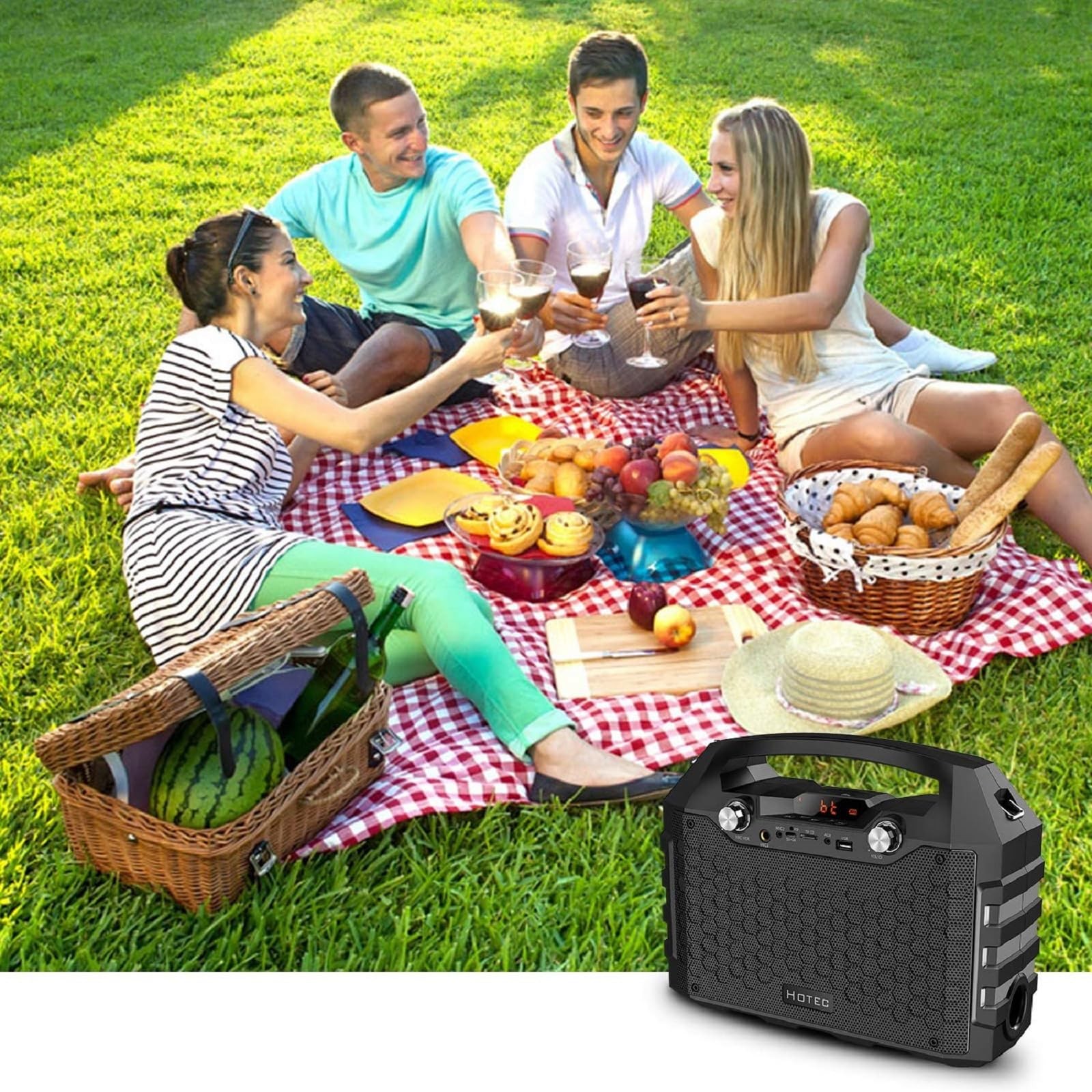 Hotec Wireless Bluetooth Portable PA Speaker System, Powerful Two mics