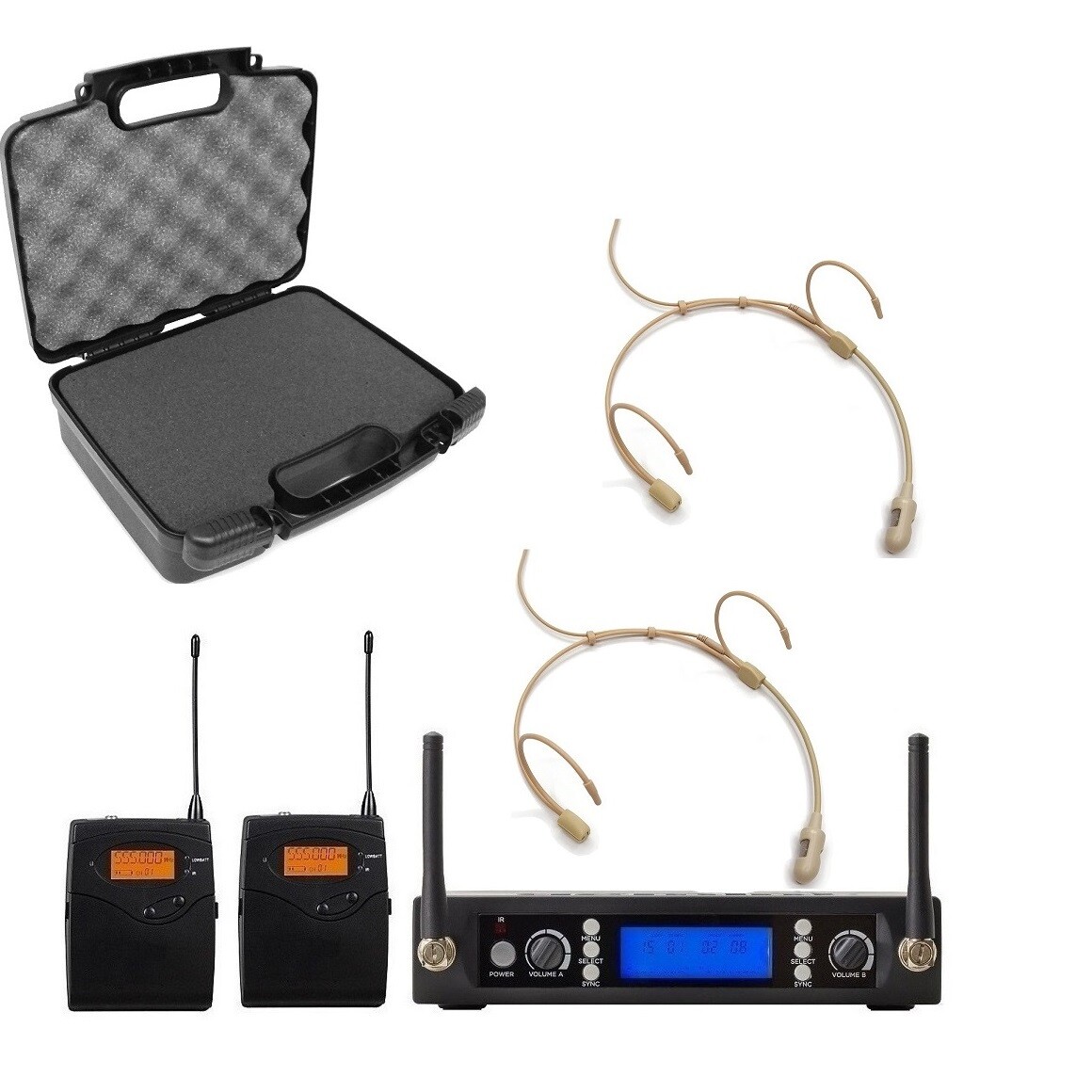 UHF Professional Wireless Microphone with Dual Headphone Mike for Singing w Case