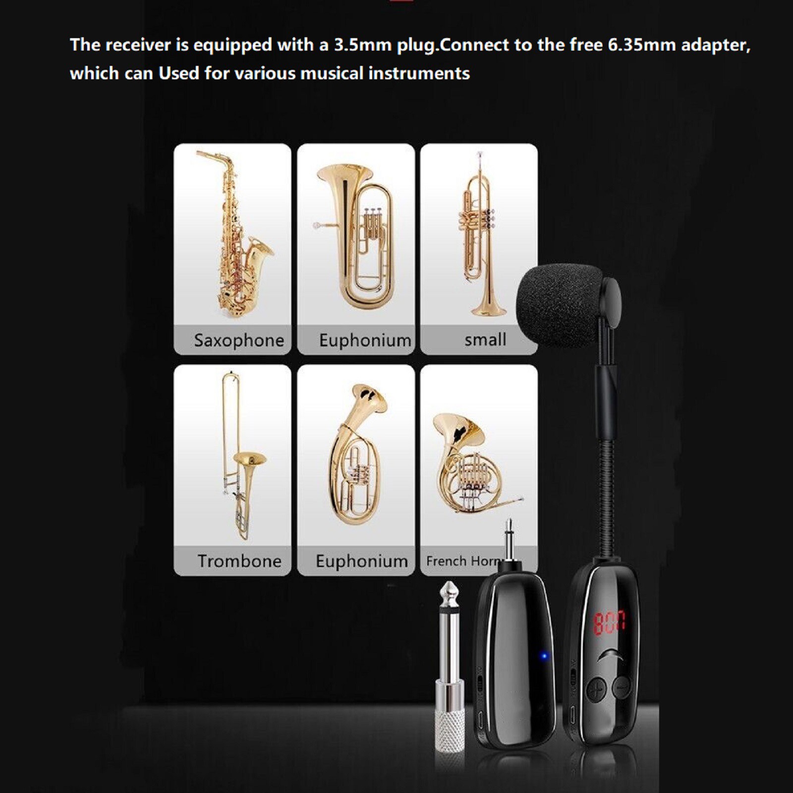 Microphone with Receiver Transmitter 50M Range Wireless For Trumpet Saxophone d
