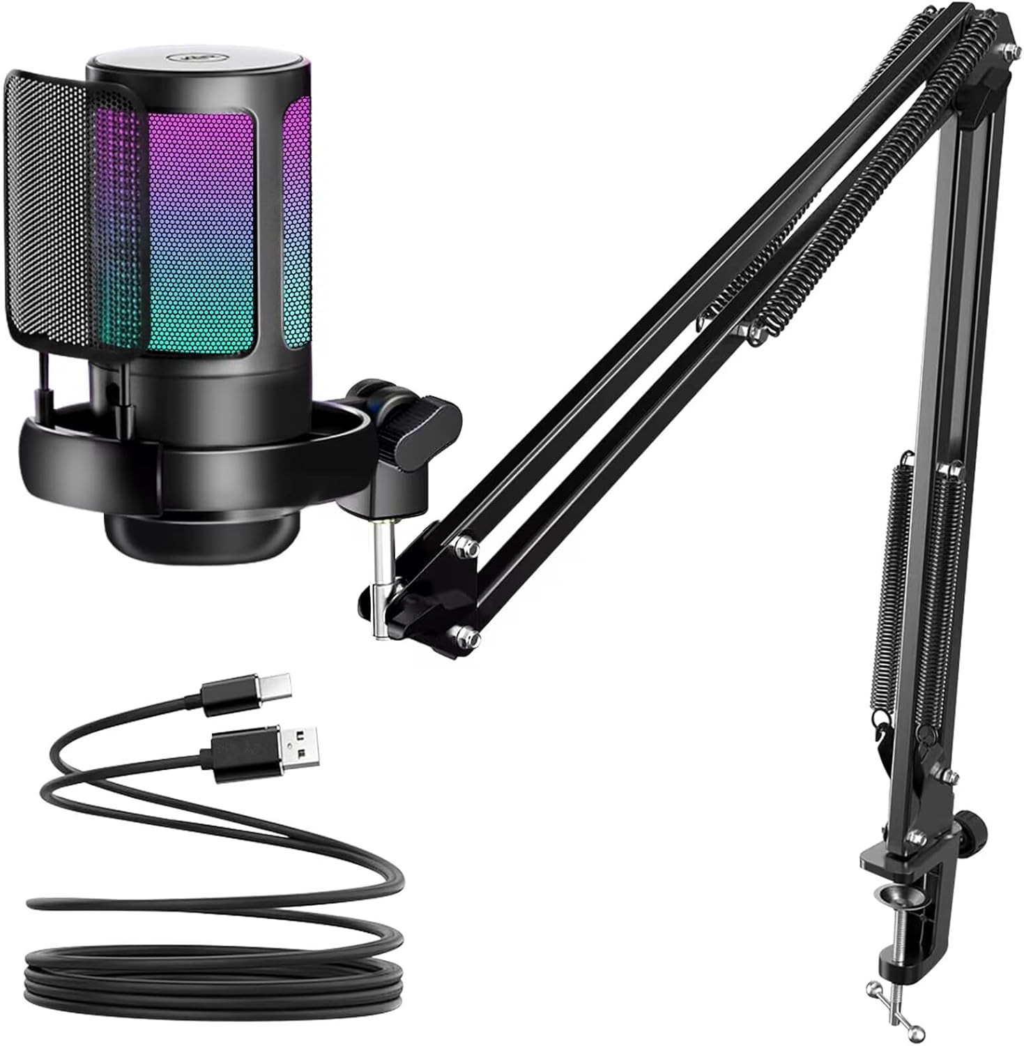 Gaming USB Microphone with Noise Cancellation Mic with Boom Arm for Streaming