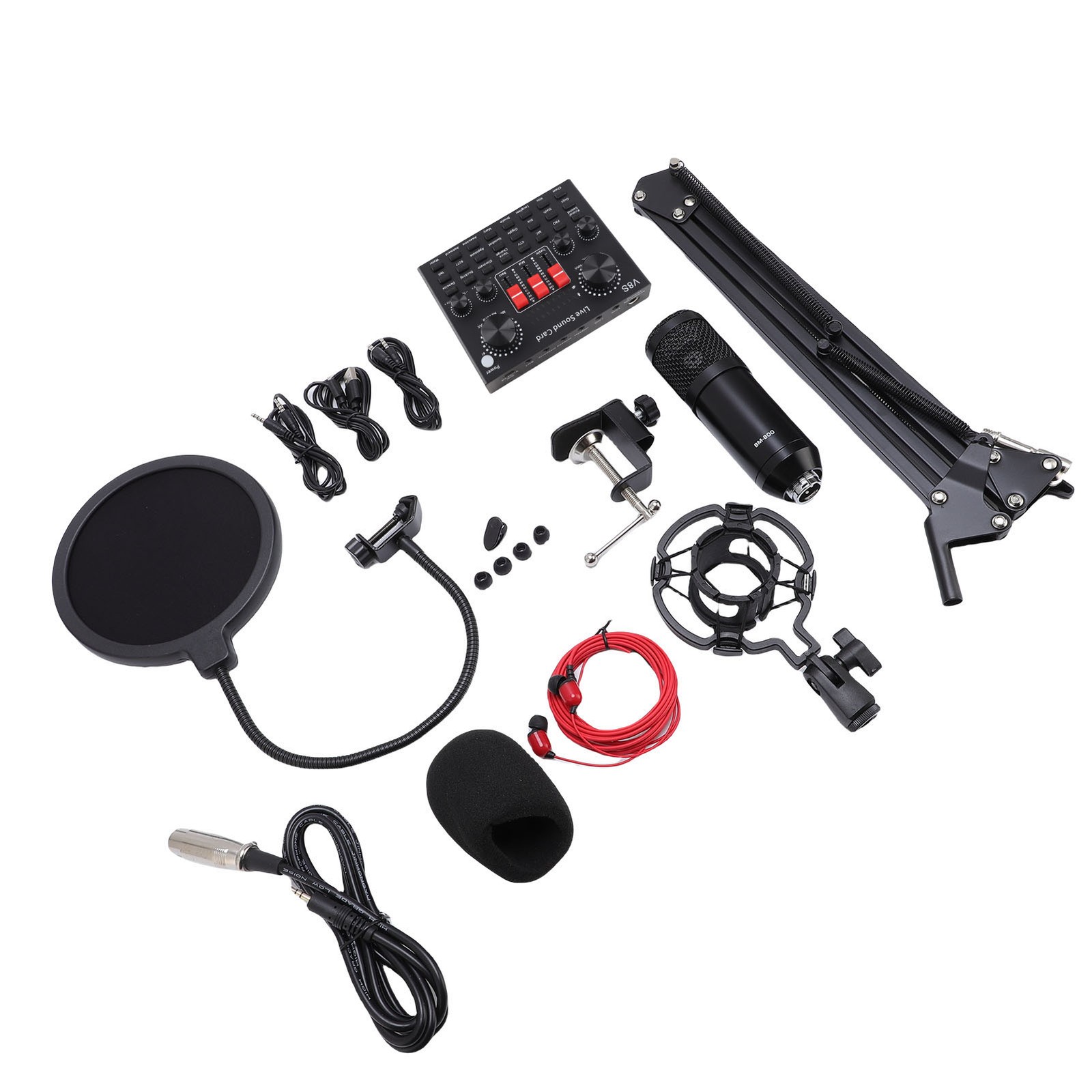 Condenser Microphone Kit 16 Sound Effects Live Sound Card Set With Adjustab IGHH