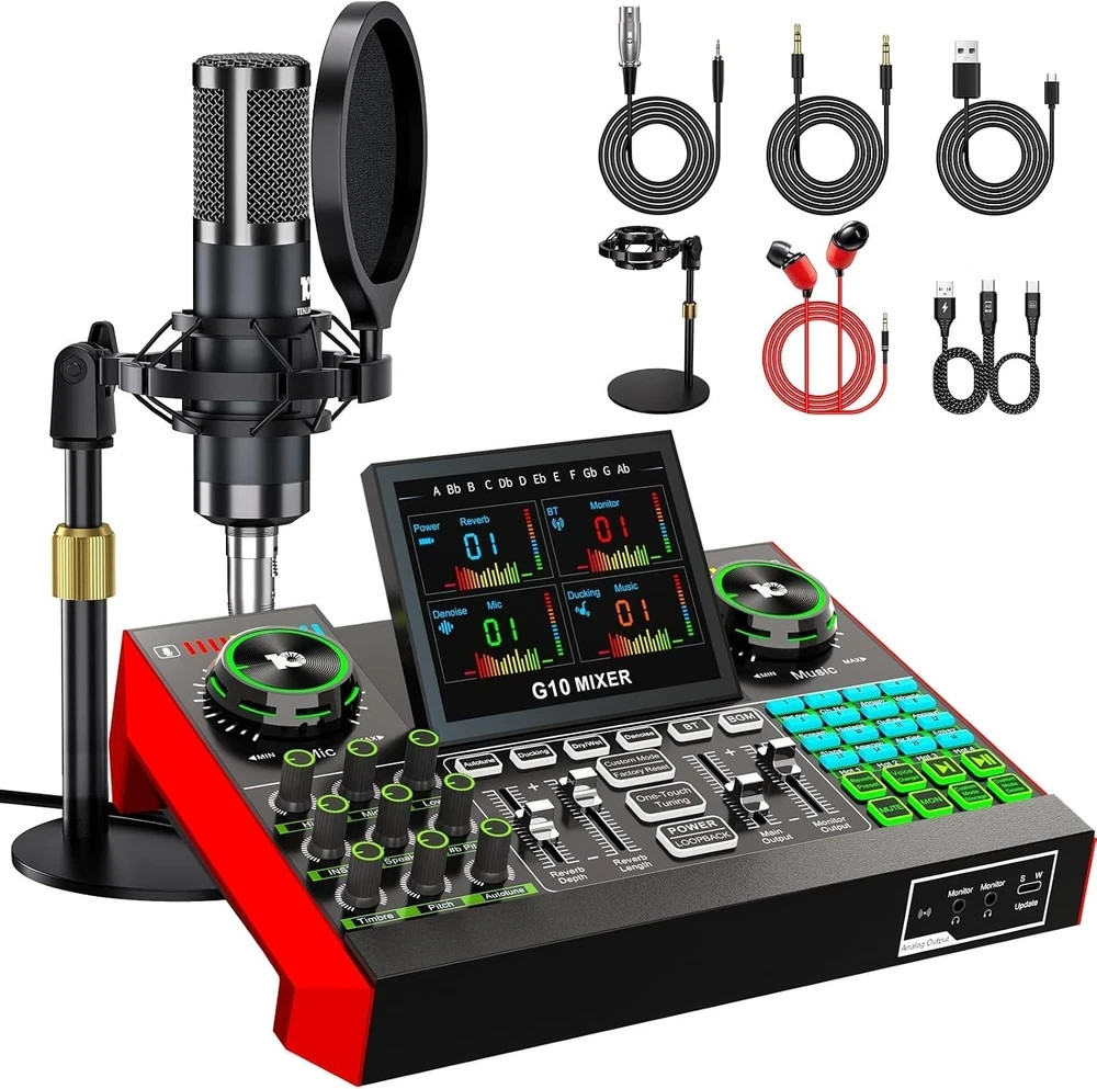 Podcast Microphone Bundle with Live Sound Board Audio Mixer,Podcast Equipment..