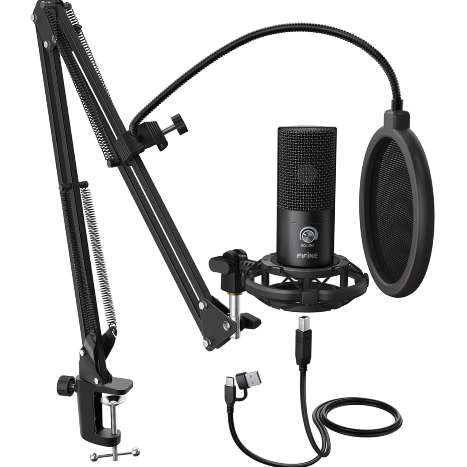 USB Microphone Kit with Boom Arm Shock Mount for Recording Voice and Streaming