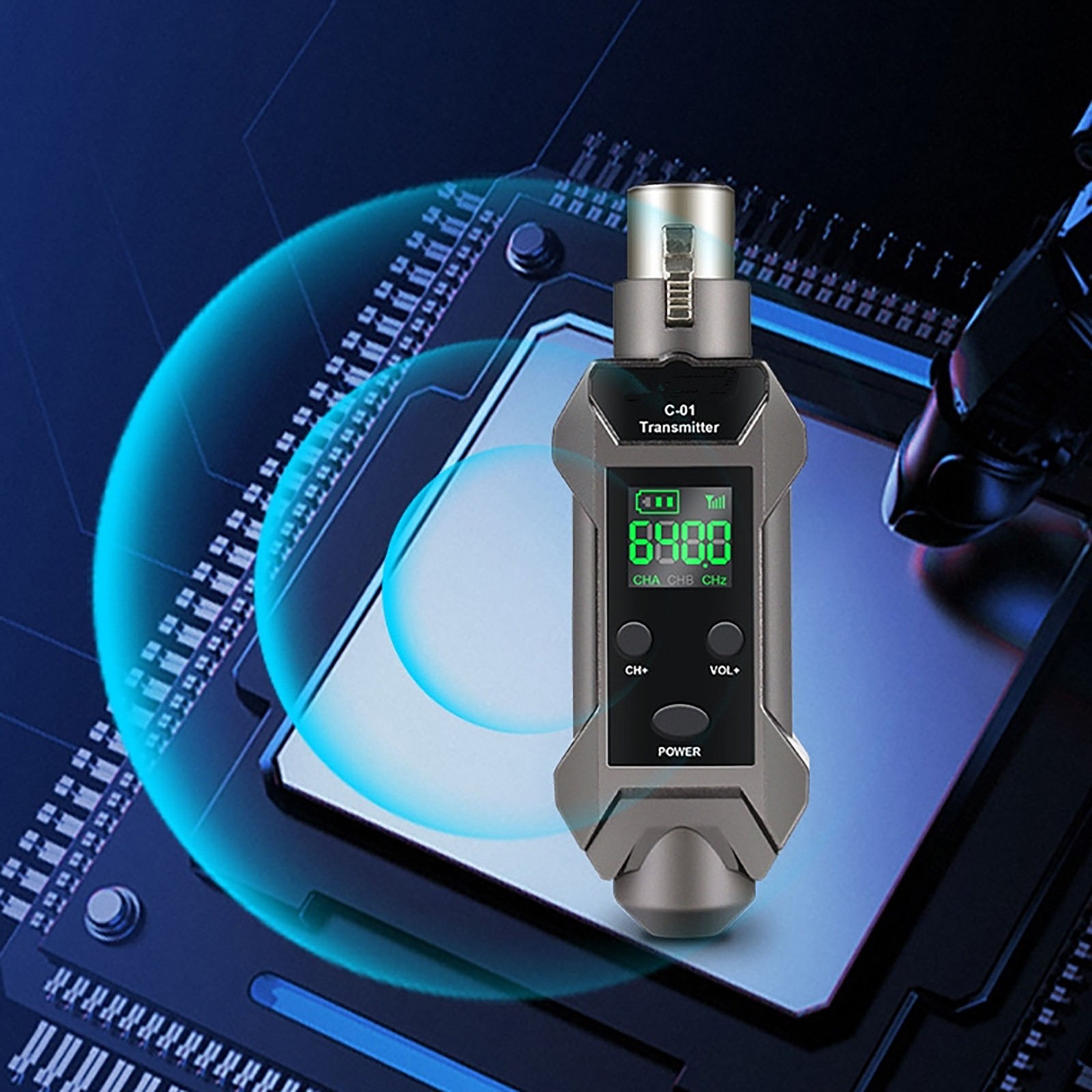 Rechargeable Plug-on Microphone Wireless System XLR Transmitter+Receiver+Adapter