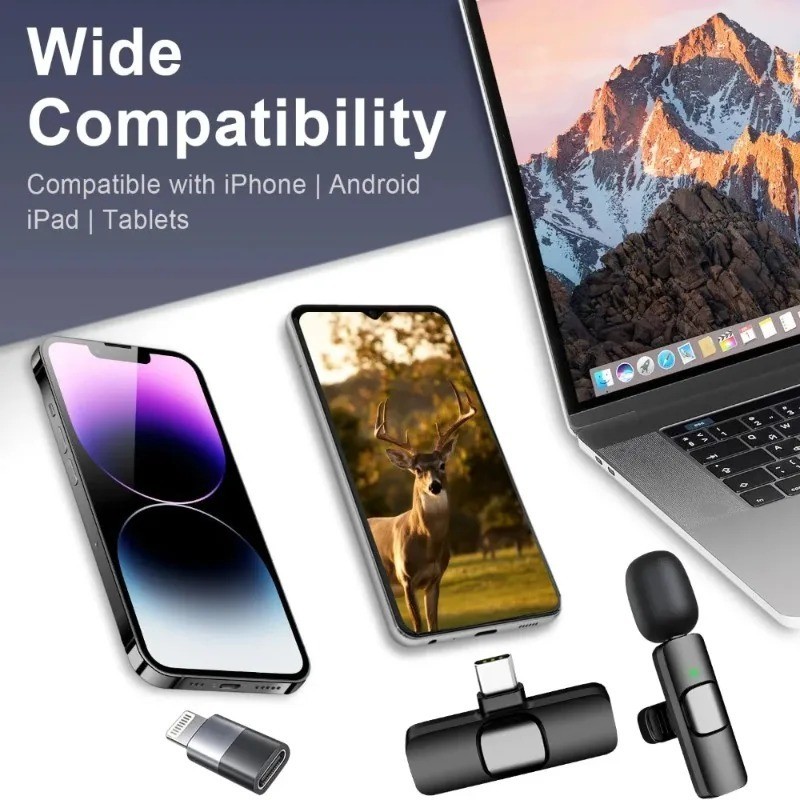 2 PCS Wireless Lavalier Microphone Clip On Mic for iPhone Android iPad USB-C