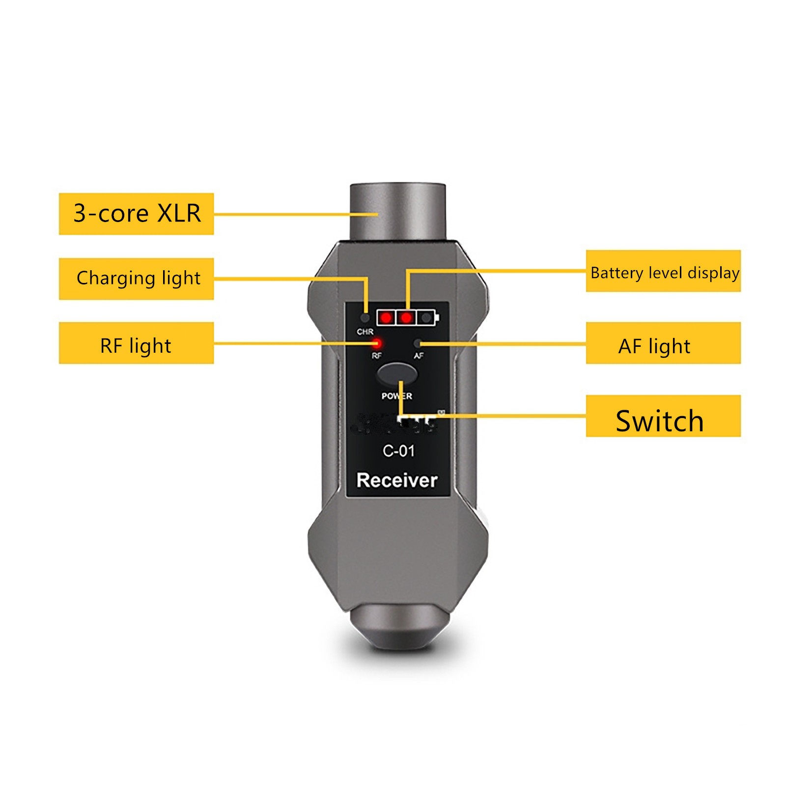 Rechargeable Plug-on Microphone Wireless System XLR Transmitter+Receiver+Adapter