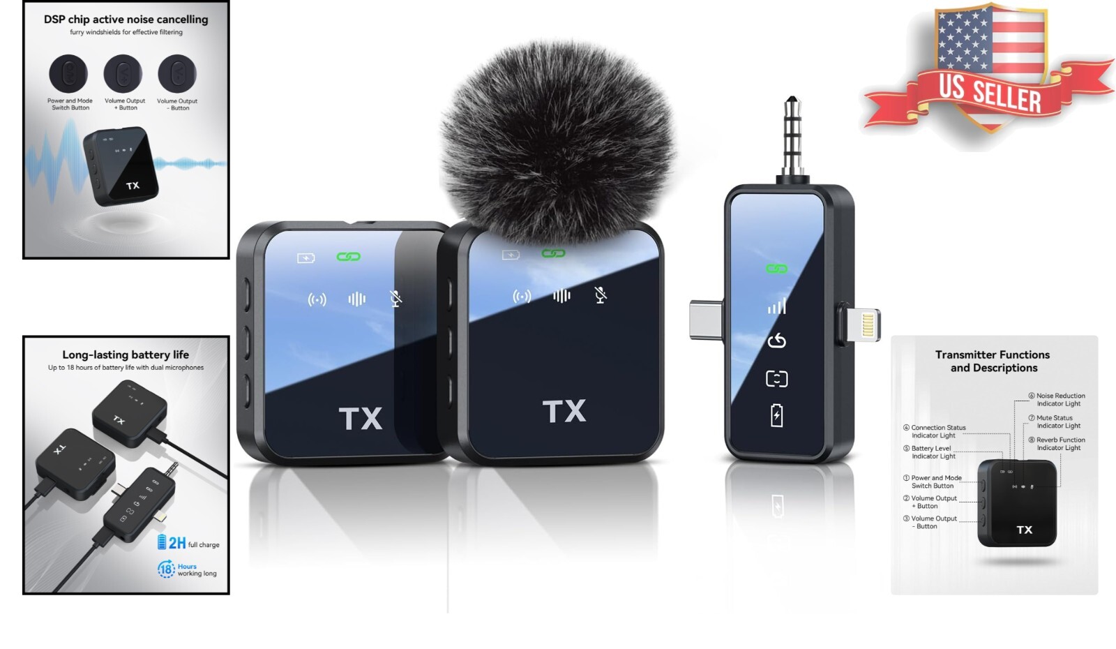 Versatile Wireless Microphone for YouTube, Tiktok, iPhone – 18H Portable Battery