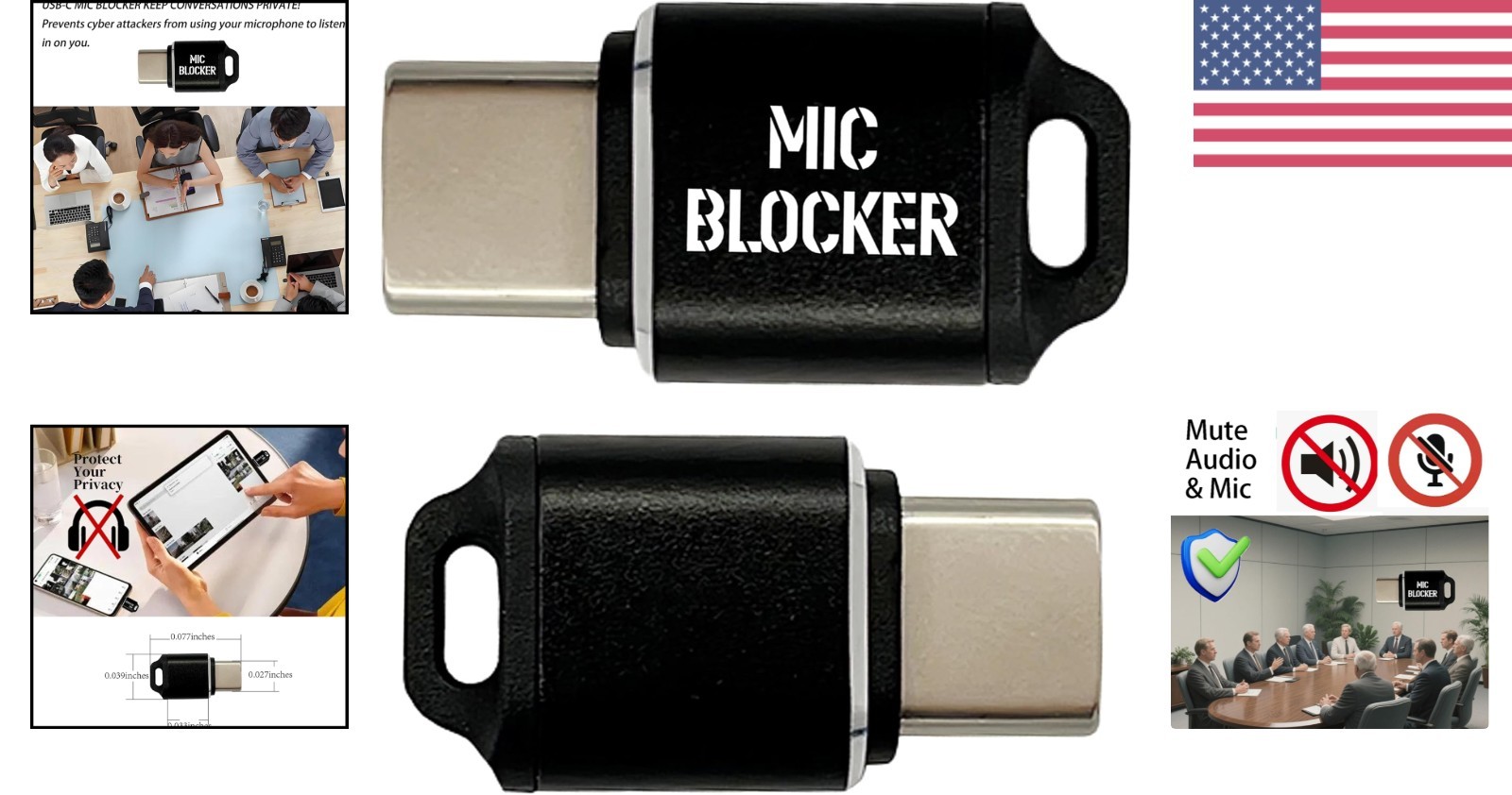 Compact Type-C Microphone Blocker Adapter for Meetings & Screen Recording 2 Pack