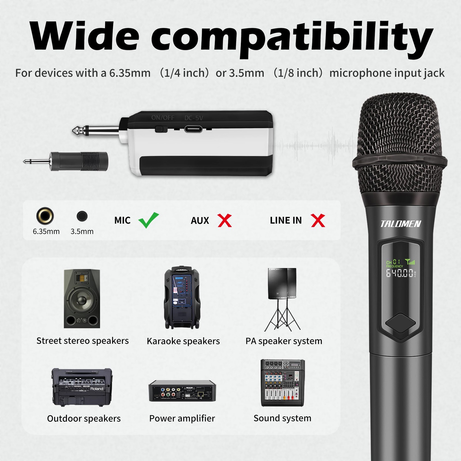 talomen Wireless Microphones, Professional Dual Karaoke K602-BW, Black&White