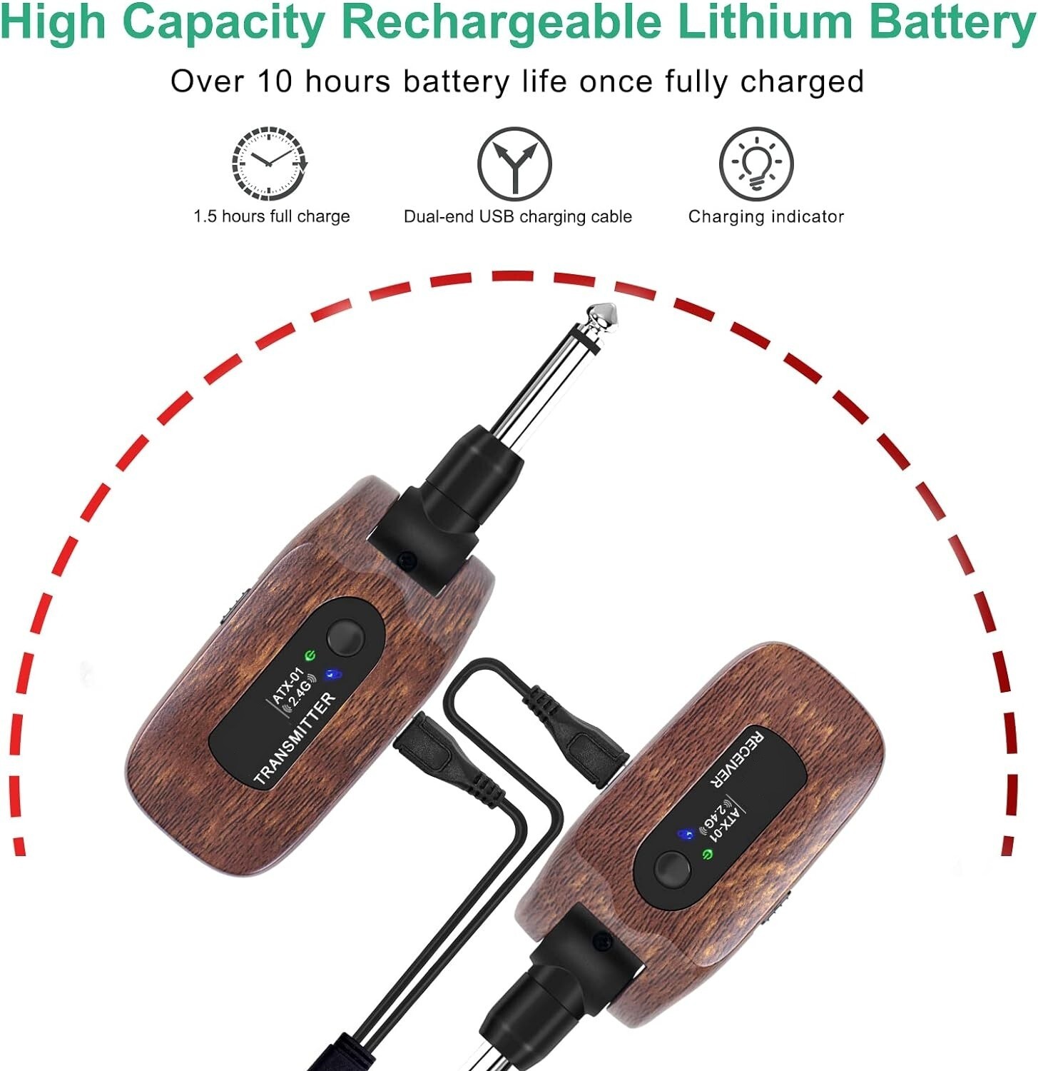 Sistema De Guitarra Inalámbrico Receptor Transmisor De Guitarra Recargableb New