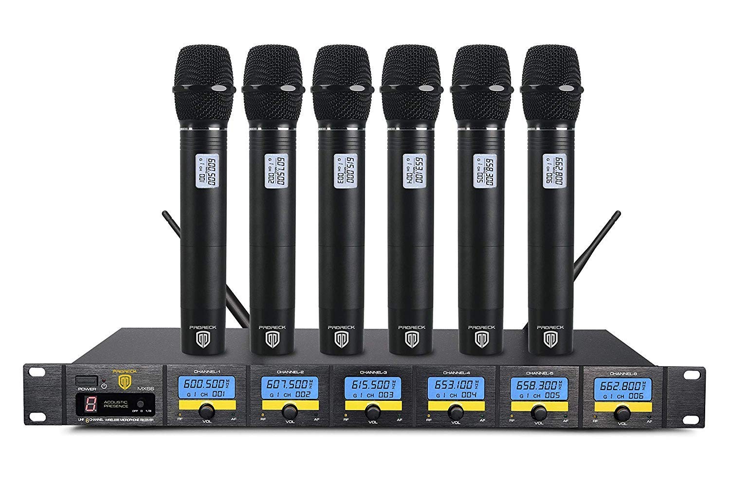 PRORECK MX66 6-Channel UHF Wireless Microphone System Old frequency, Black
