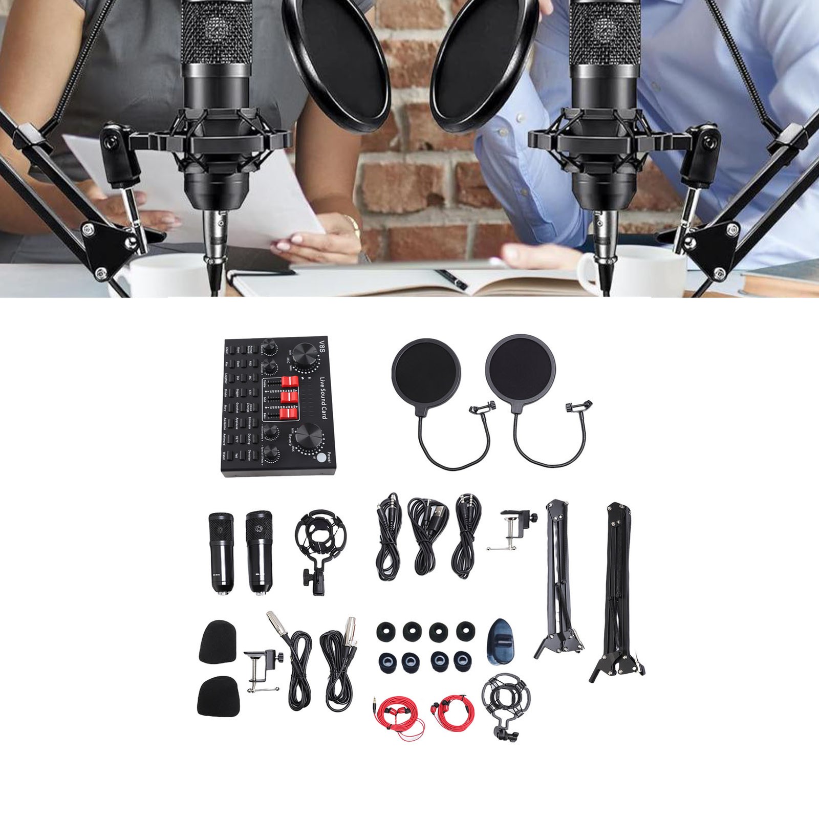 Condenser Microphone Kit 16 Sound Effects Live Sound Card Set With Adjustab IGHH